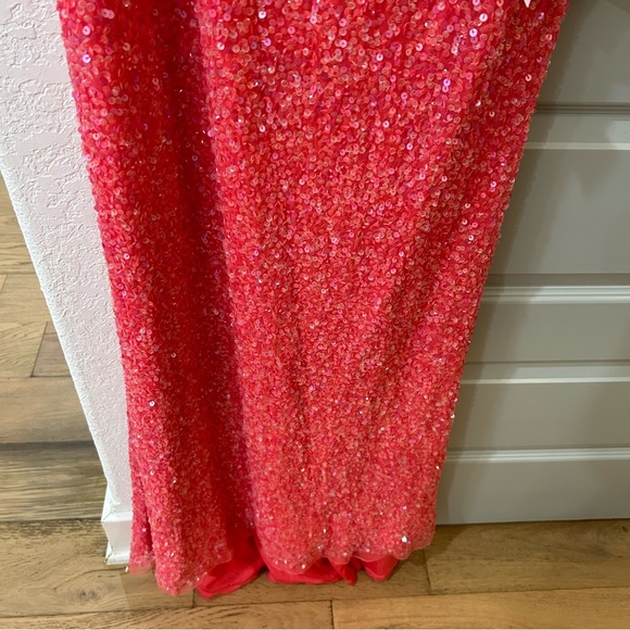 NWT Mac Duggal 5611 Sequin Drop Shoulder Gown Pink - Picture 7 of 9